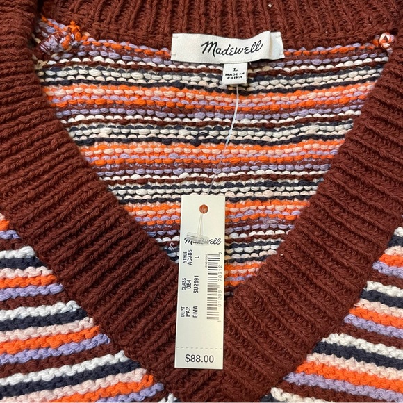 Madewell Arden V-Neck Crop Pullover Sweater in Stripe. NWT. Large - Picture 2 of 8